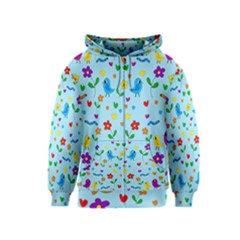 Blue Cute Birds And Flowers  Kids  Zipper Hoodie by Valentinaart