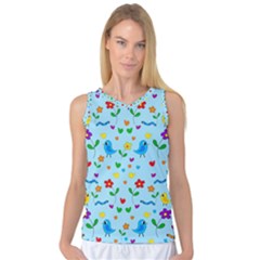 Blue Cute Birds And Flowers  Women s Basketball Tank Top