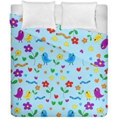 Blue Cute Birds And Flowers  Duvet Cover Double Side (california King Size) by Valentinaart