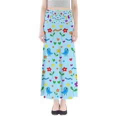 Blue Cute Birds And Flowers  Maxi Skirts