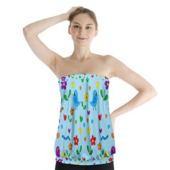 Blue Cute Birds And Flowers  Strapless Top by Valentinaart