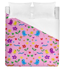 Pink Cute Birds And Flowers Pattern Duvet Cover (queen Size)