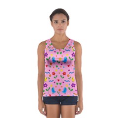 Pink Cute Birds And Flowers Pattern Women s Sport Tank Top  by Valentinaart