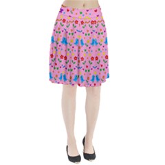 Pink Cute Birds And Flowers Pattern Pleated Skirt