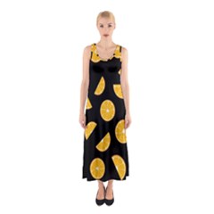 Oranges Pattern - Black Sleeveless Maxi Dress by Valentinaart