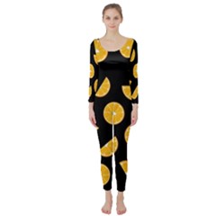 Oranges Pattern - Black Long Sleeve Catsuit by Valentinaart