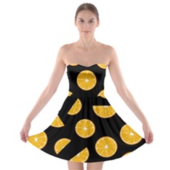 Oranges Pattern - Black Strapless Bra Top Dress by Valentinaart