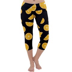 Oranges Pattern - Black Capri Yoga Leggings by Valentinaart