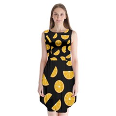 Oranges Pattern - Black Sleeveless Chiffon Dress  