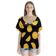 Oranges Pattern - Black Flutter Sleeve Top