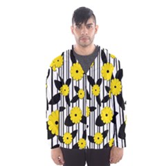 Yellow Floral Pattern Hooded Wind Breaker (men) by Valentinaart