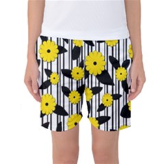 Yellow Floral Pattern Women s Basketball Shorts by Valentinaart