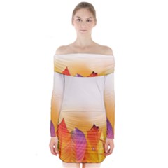 Autumn Leaves Colorful Fall Foliage Long Sleeve Off Shoulder Dress