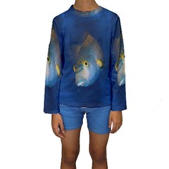 Fish Blue Animal Water Nature Kids  Long Sleeve Swimwear by Amaryn4rt