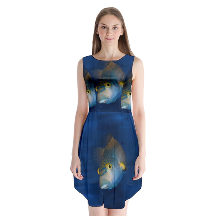 Fish Blue Animal Water Nature Sleeveless Chiffon Dress  