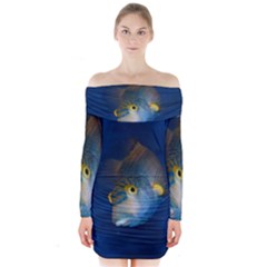 Fish Blue Animal Water Nature Long Sleeve Off Shoulder Dress