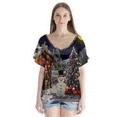 Christmas Landscape Flutter Sleeve Top by Amaryn4rt