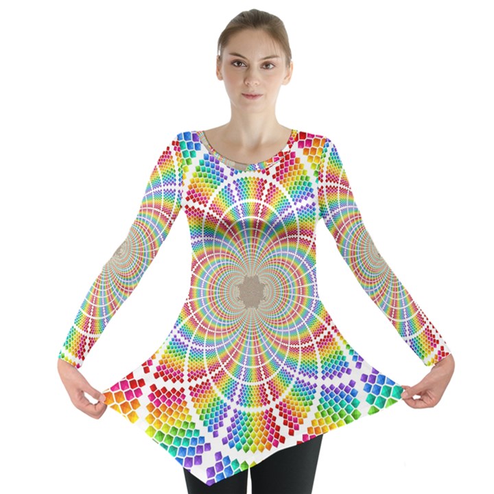 Color Background Structure Lines Long Sleeve Tunic 