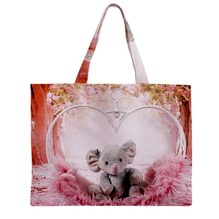 Elephant Heart Plush Vertical Toy Zipper Mini Tote Bag