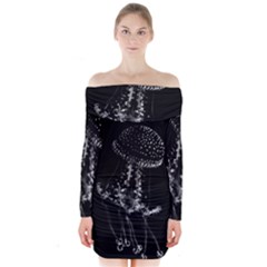 Jellyfish Underwater Sea Nature Long Sleeve Off Shoulder Dress