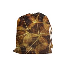 Leaves Autumn Texture Brown Drawstring Pouches (large)  by Amaryn4rt