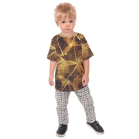 Leaves Autumn Texture Brown Kids  Raglan Tee by Amaryn4rt