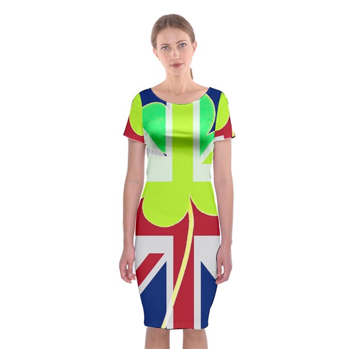 Irish British Shamrock United Kingdom Ireland Funny St. Patrick Flag Classic Short Sleeve Midi Dress