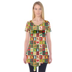 Pattern Christmas Patterns Short Sleeve Tunic  by Amaryn4rt