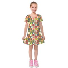 Pattern Christmas Patterns Kids  Short Sleeve Velvet Dress by Amaryn4rt