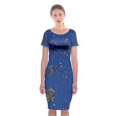 Poplar Foliage Yellow Sky Blue Classic Short Sleeve Midi Dress by Amaryn4rt