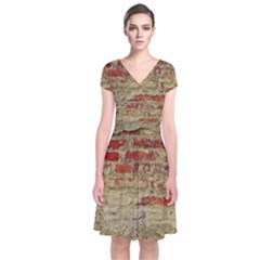 Wall Plaster Background Facade Short Sleeve Front Wrap Dress by Amaryn4rt