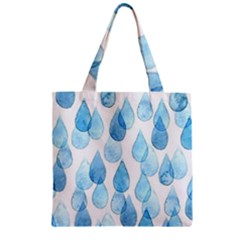 Cute Blue Rain Drops Zipper Grocery Tote Bag by Brittlevirginclothing