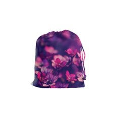 Blurry Violet Flowers Drawstring Pouches (small)  by Brittlevirginclothing