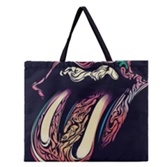 The Rolling Stones Glowing Logo Zipper Large Tote Bag by Brittlevirginclothing