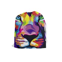 Colorful Lion s Face  Drawstring Pouches (large)  by Brittlevirginclothing