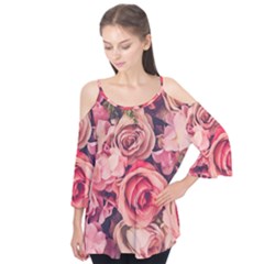 Beautiful Pink Roses  Flutter Tees