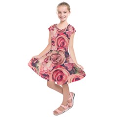 Beautiful Pink Roses  Kids  Short Sleeve Dress by Brittlevirginclothing