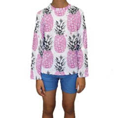 Cute Pink Pineapple  Kids  Long Sleeve Swimwear by Brittlevirginclothing