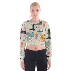 Cute Cartoon Animals Women s Cropped Sweatshirt by Brittlevirginclothing