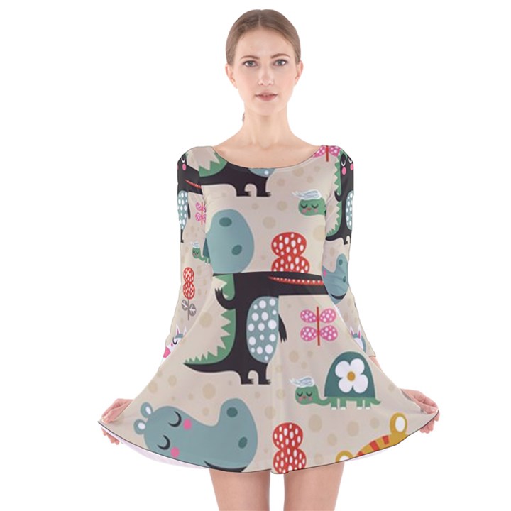 Cute cartoon animals Long Sleeve Velvet Skater Dress