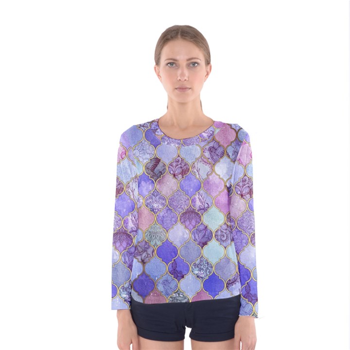 Blue moroccan mosaic Women s Long Sleeve Tee