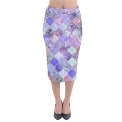 Blue Moroccan Mosaic Velvet Midi Pencil Skirt by Brittlevirginclothing