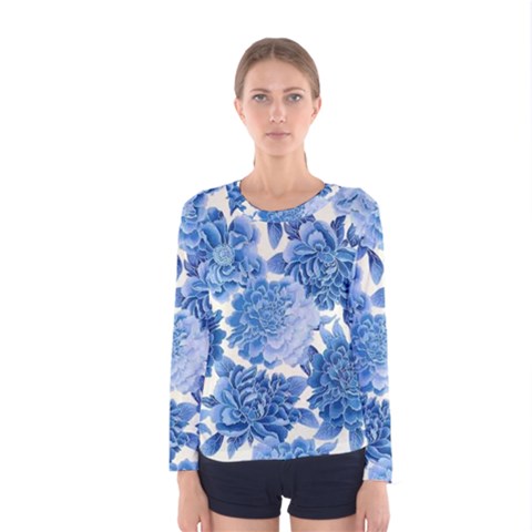 Blue Flowers Women s Long Sleeve Tee by Brittlevirginclothing