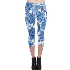 Blue Flowers Capri Leggings  by Brittlevirginclothing