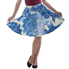 Blue Flowers A-line Skater Skirt by Brittlevirginclothing