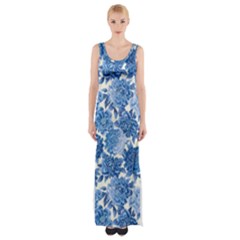 Blue Flowers Maxi Thigh Split Dress by Brittlevirginclothing