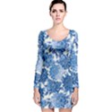 Blue flowers Long Sleeve Velvet Bodycon Dress View1