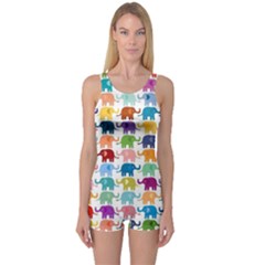 Colorful Small Elephants One Piece Boyleg Swimsuit by Brittlevirginclothing