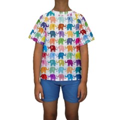 Colorful Small Elephants Kids  Short Sleeve Swimwear by Brittlevirginclothing