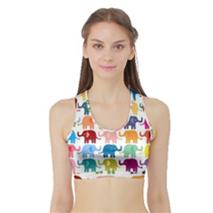 Colorful Small Elephants Sports Bra With Border by Brittlevirginclothing